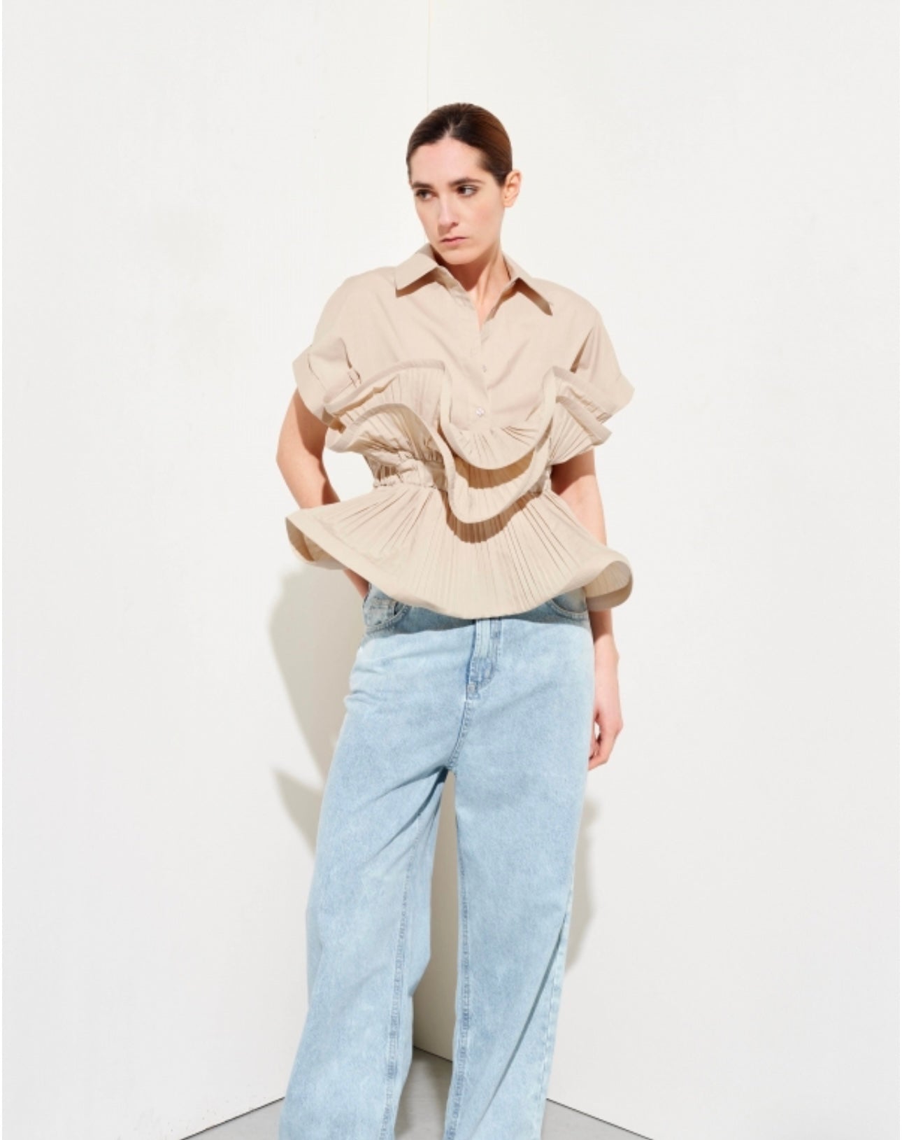 Poplin shirt with ruffle detail