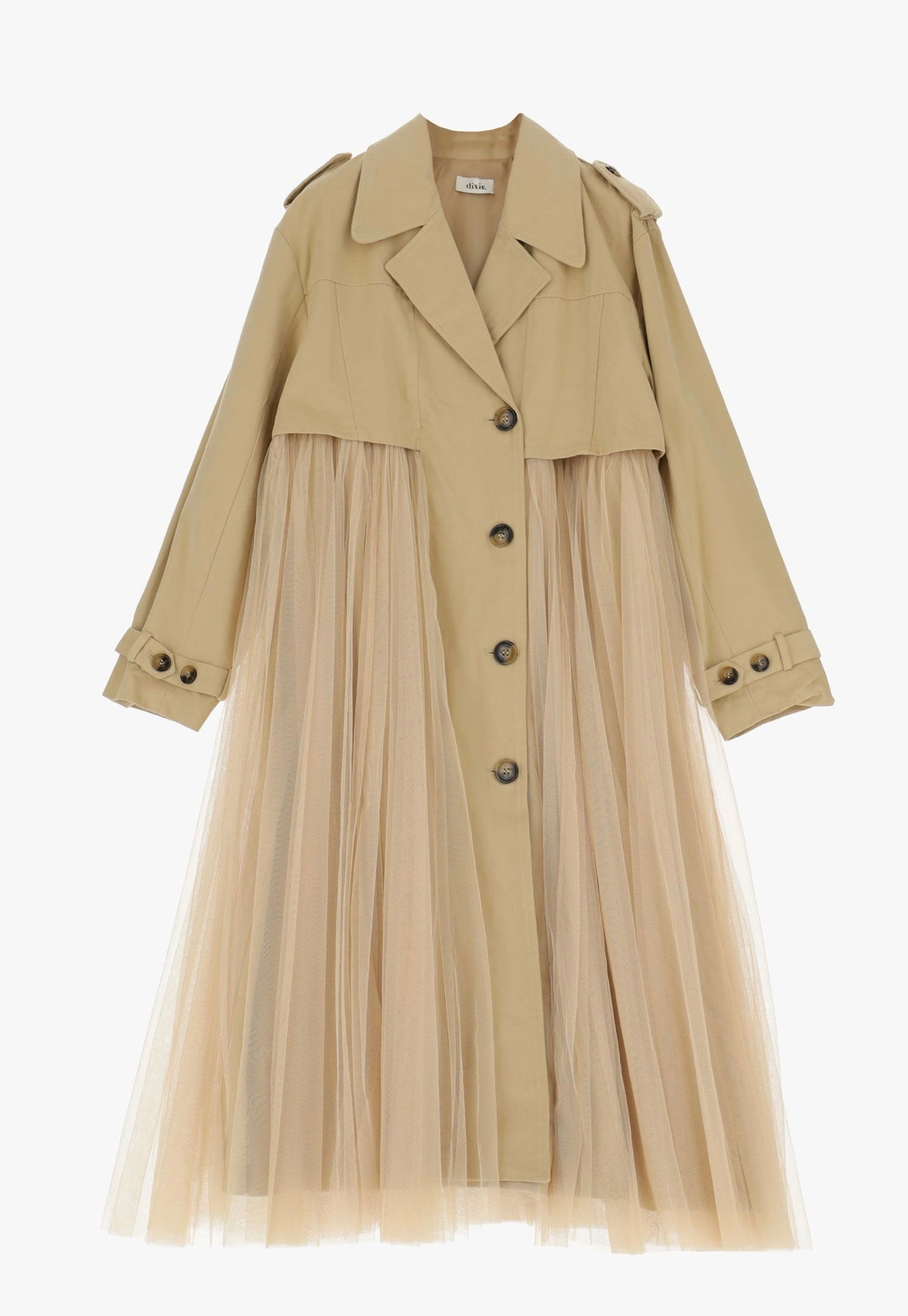 Trench coat with tulle detailing