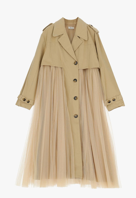 Trench coat with tulle detailing