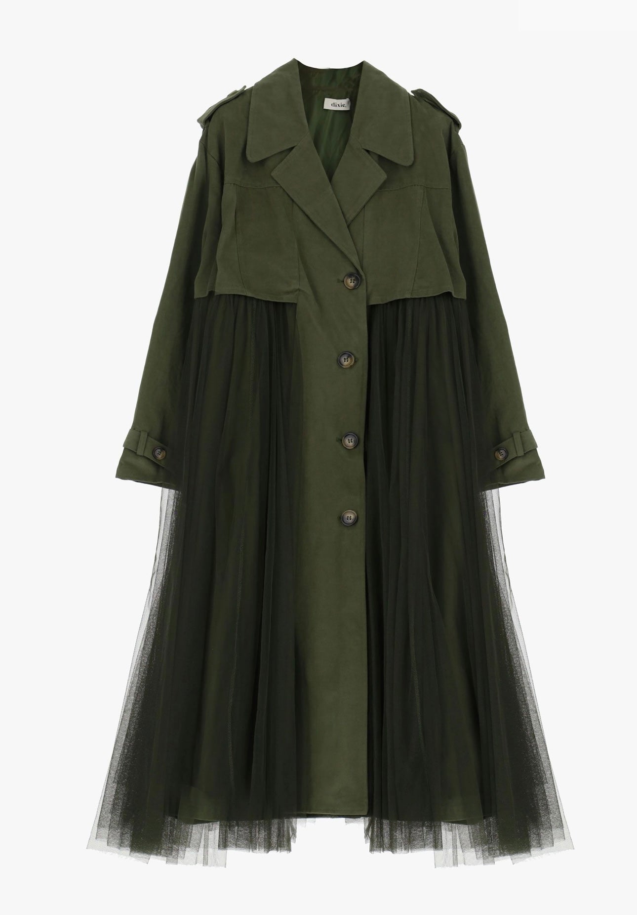 Trench coat with tulle detailing