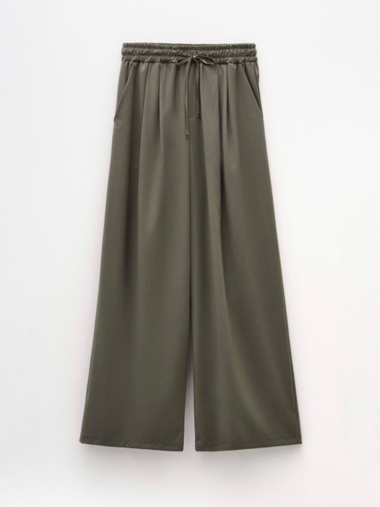 High-waisted trousers with pleat detail (khaki)